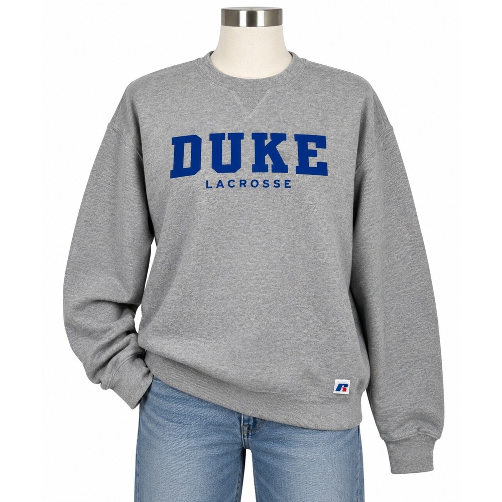 Russell Athletic Duke Lacrosse Sweatshirt Mens Medium Gray Crewneck Fleece